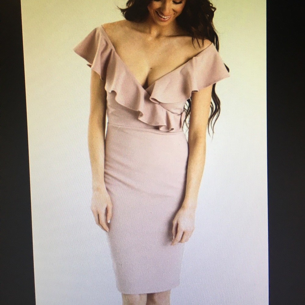 Off The Shoulder Blush Ruffle Bodycon Dress